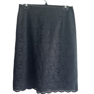 Ann Taylor Factory Store Black Lace Pencil Skirt Scalloped Hem Lined Size 6